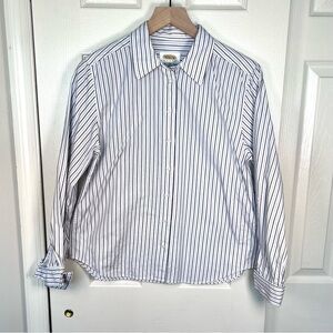 Talbots White and Navy Classic Pinstriped Dress Shirt